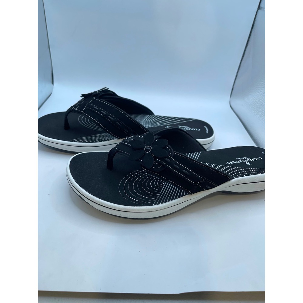 Clarks Cloudsteppers Breeze Opal Black Floral Flip Flop Sandals 10M - Picture 2 of 6